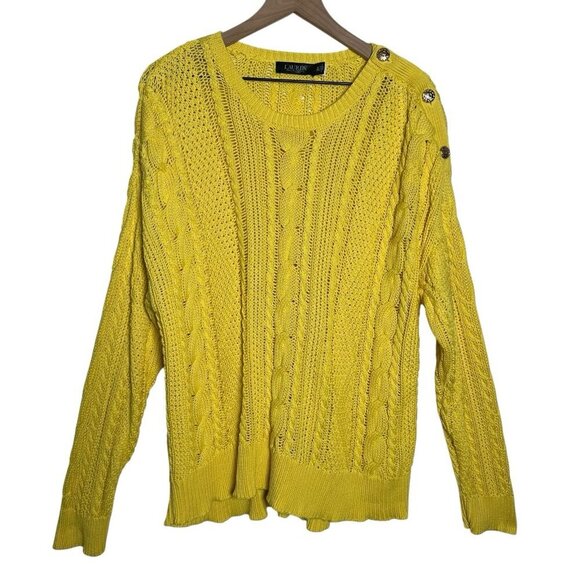Lauren Ralph Lauren Sweaters - LRL Ralph Lauren Womens 3XL Yellow Cable Knit Long Sleeve Sweater Cotton Preppy